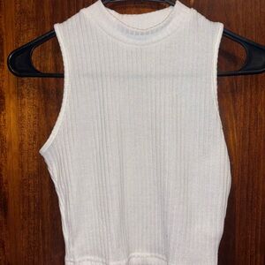 SHEIN Sleeveless Ribbed White Top High Neck